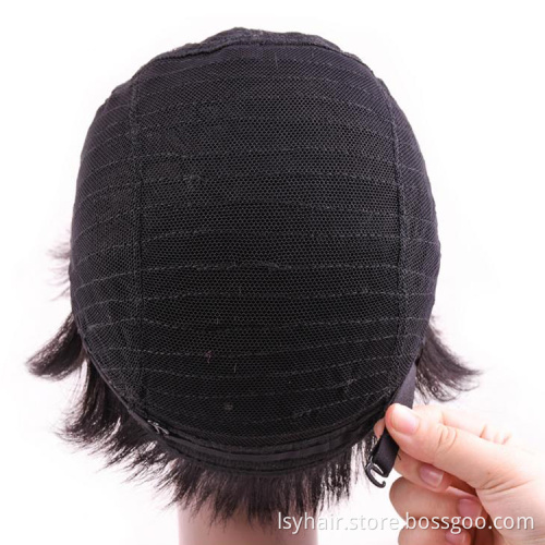 Pixie Cut Machine Made Wigs Short Human Hair Wigs for Black Women Short Straight Black Ladies Wigs 1B Color
